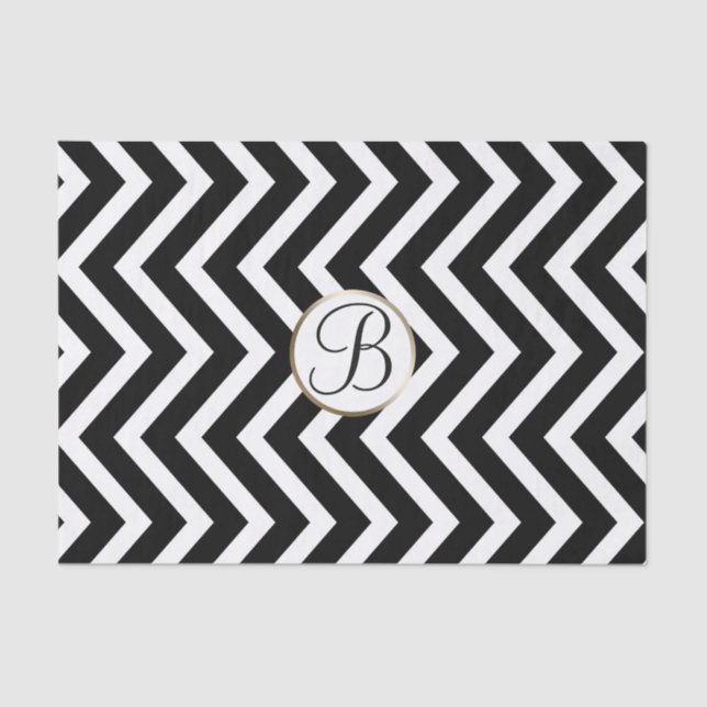 Black White Chevron Print Monogram Letter Initial Tissue Paper (Front)
