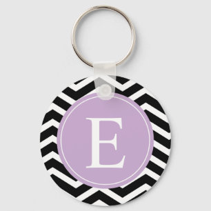 Black White Chevron Purple Monogram Keychain