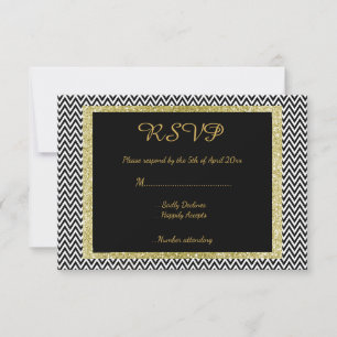 Black white chevron rsvp response card wedding