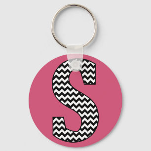 Black & White Chevron "S" Monogram Basic Keychain
