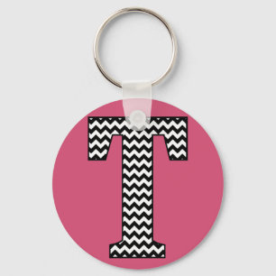 Black & White Chevron T Monogram Basic Keychain
