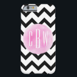 Black   White Chevron Watercolor Monogram Barely There iPhone 6 Case<br><div class="desc">A gift featuring a black and white chevron design.  Personalize with your monogram on pink watercolor inspired circle.</div>