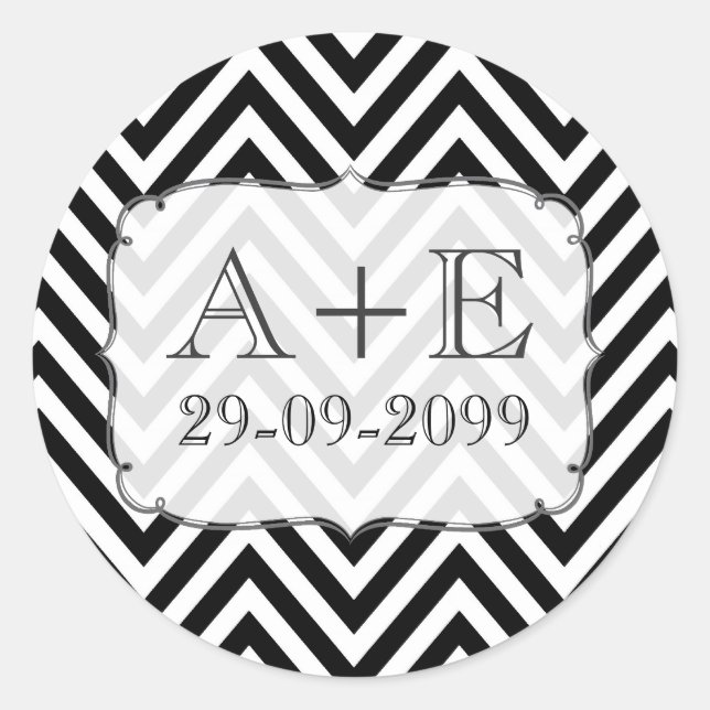 Black & White Chevron Wedding Monogram Sticker (Front)