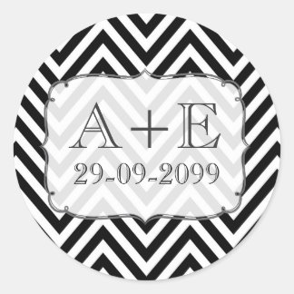 Black & White Chevron Wedding Monogram Sticker