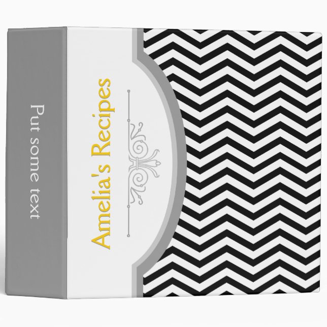 Black white chevron with frame recipe binder (Front/Spine)