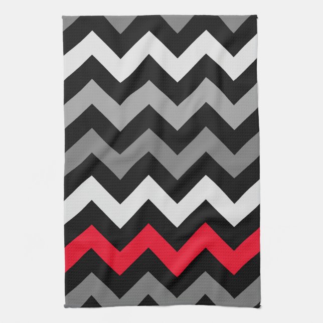 Black & White Chevron with Red Stripe Kitchen Towel (Vertical)