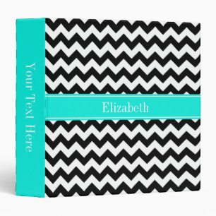 Black White Chevron Zig Zag Brt Aqua Name Monogram Binder