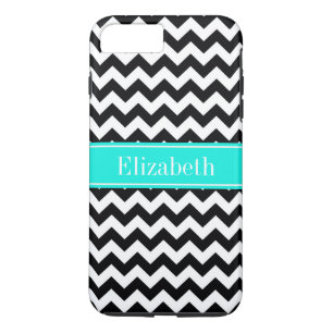 Black White Chevron Zig Zag Brt Aqua Name Monogram Case-Mate iPhone Case