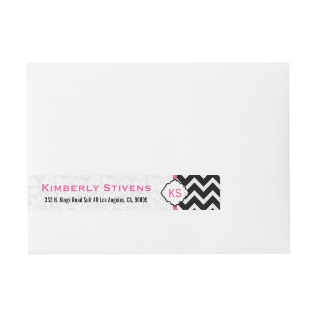 Black & White Chevron Zigzag Pattern 2 Wraparound Address Label (Front)