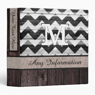 Black & White Chevron Zigzag Pattern Wood Look Binder