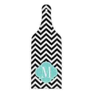 Black & White Chevron Zigzag Personalized Monogram Cutting Board
