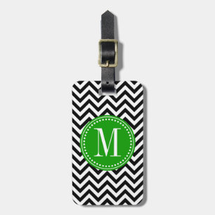 Black & White Chevron Zigzag Personalized Monogram Luggage Tag