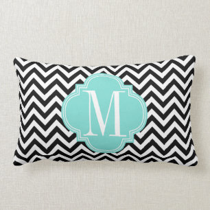 Black & White Chevron Zigzag Personalized Monogram Lumbar Pillow