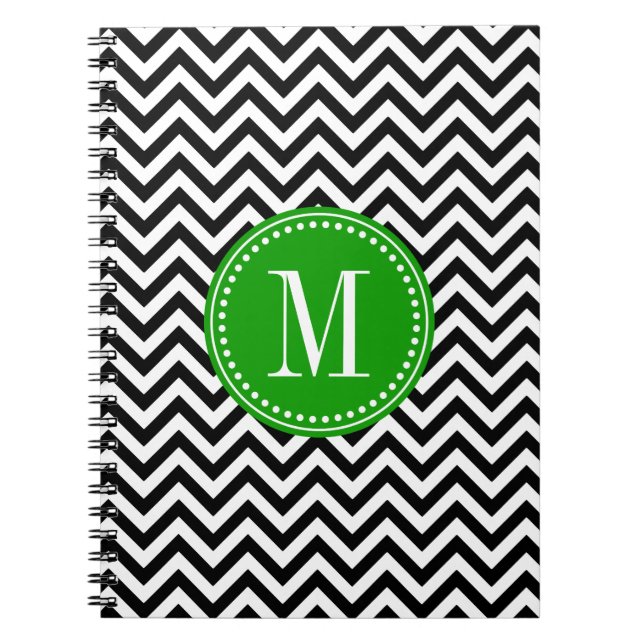 Black & White Chevron Zigzag Personalized Monogram Notebook (Front)