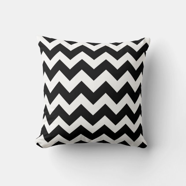 Black White Chevron Zigzap Pattern Throw Pillow (Front)