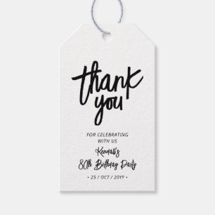 Black & White Chic 80th Birthday Party Thank you Gift Tags