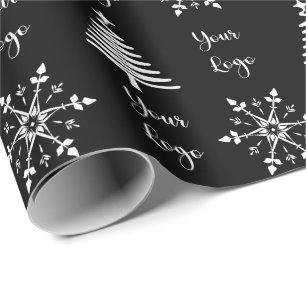 Black White Chic Christmas Tree Retail Custom Logo Wrapping Paper