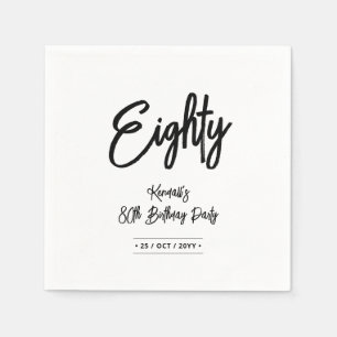 Black & White   Chic Eighty 80th Birthday Party Napkin