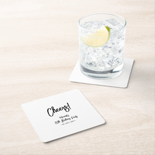 Black & White | Chic Eighty 80th Birthday Party Square Paper Coaster (Insitu)