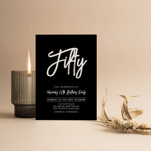 Black & White   Chic Fifty 50th Birthday Party Invitation
