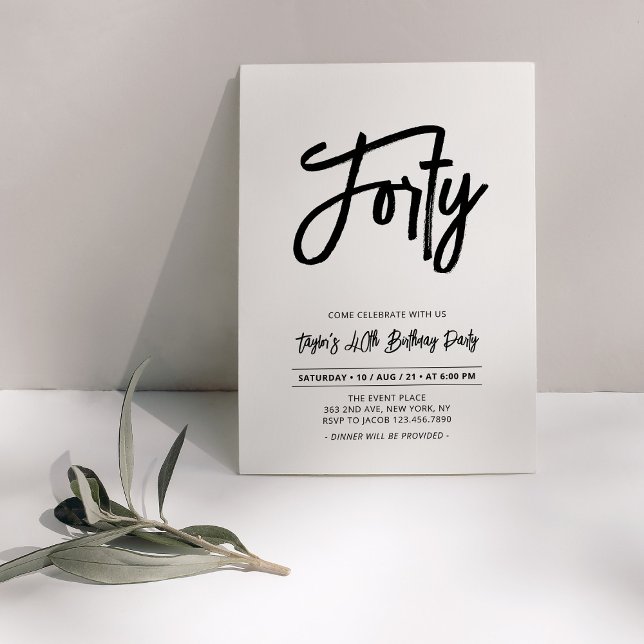 Black & White | Chic Forty 40th Birthday Party Invitation (Creator Uploaded)