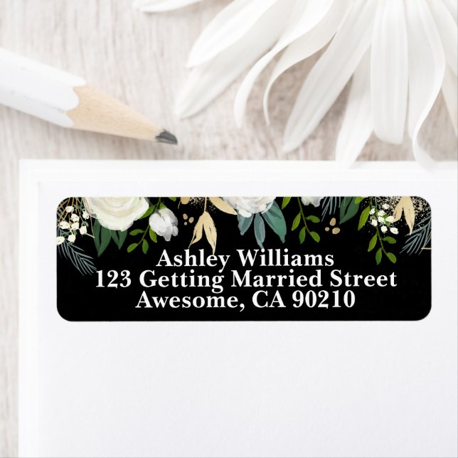 Black & White Chic Greenery Mariage Adresse de ret (En situation)