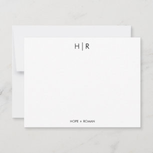 Black White Chic Minimal Modern Monogram Note Card