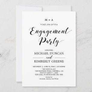 Black & White   Chic Modern Engagement Party Invitation