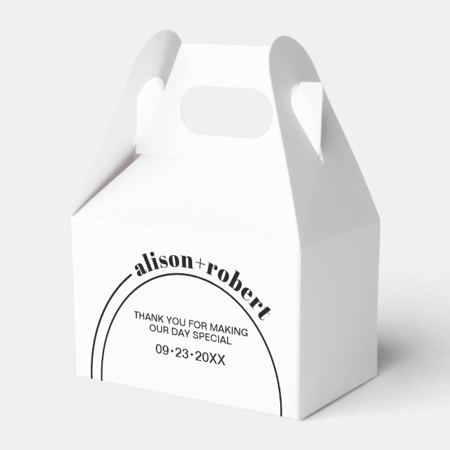 Black, white chic typography minimalist wedding favor box (Front Side)