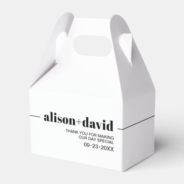 Black, white chic typography minimalist wedding favor box (Front Side)