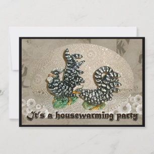 Black & White Chickens Housewarming Invitation