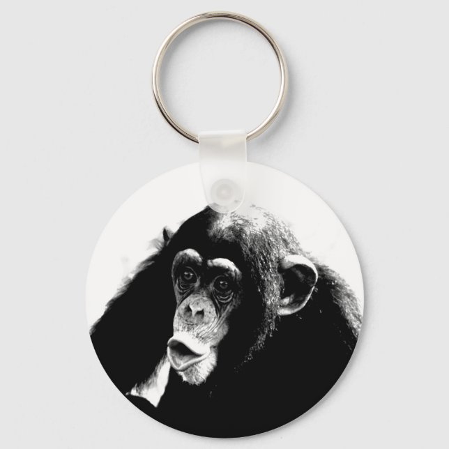 Black White Chimpanzee Keychain (Front)