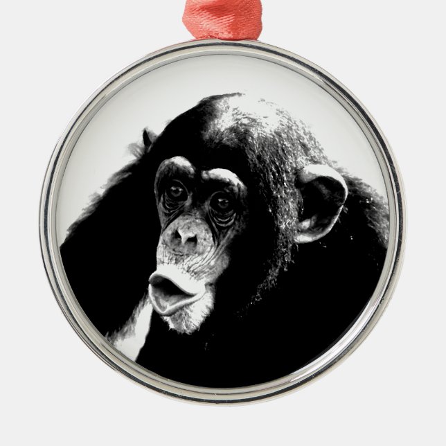 Black White Chimpanzee Metal Ornament (Front)