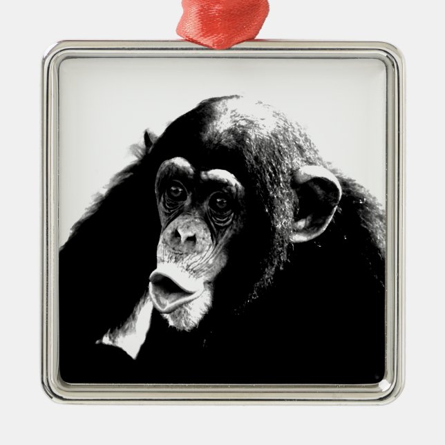 Black White Chimpanzee Metal Ornament (Front)