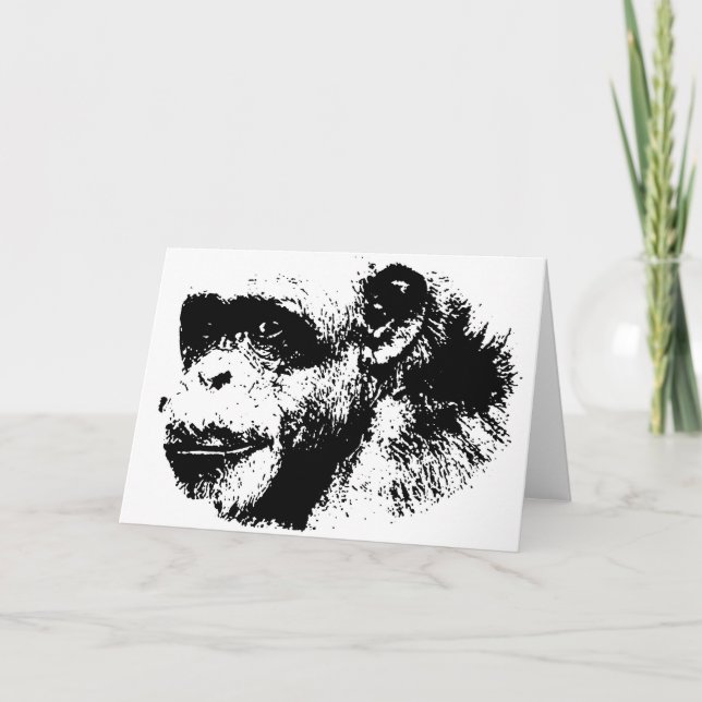 Black & White Chimpanzee Pop Art Card (Front)