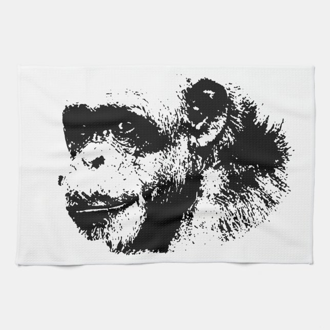 Black & White Chimpanzee Pop Art Kitchen Towel (Horizontal)