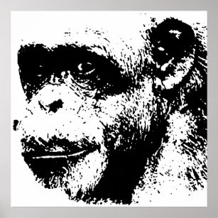 Black & White Chimpanzee Pop Art Poster