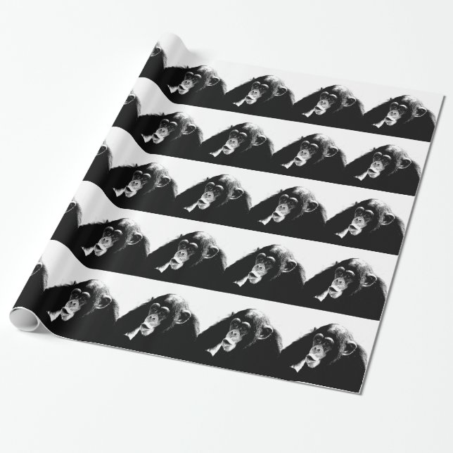 Black White Chimpanzee Wrapping Paper (Unrolled)