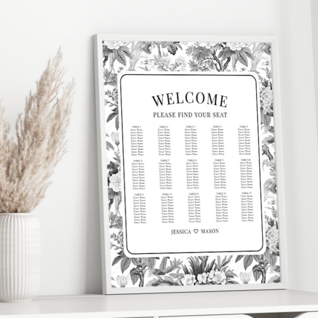 Black white chinese flower wedding seating chart (Creator Uploaded)