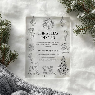 Black & White Christmas Dinner Acrylic Invitations