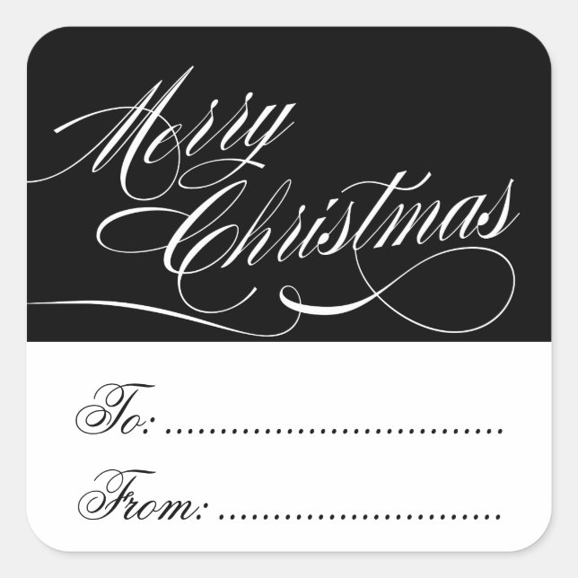 BLACK WHITE CHRISTMAS GIFT TAG STICKERS (Front)