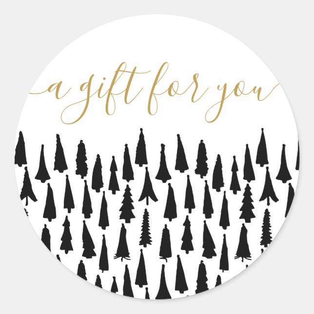 Black White Christmas Holiday Gift  Classic Round Sticker (Front)
