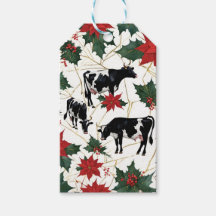 Black & White Christmas Holstein Dairy Cows Floral