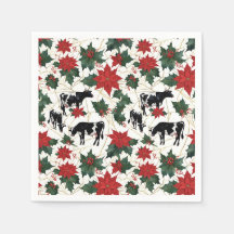 Black & White Christmas Holstein Dairy Cows Floral