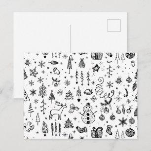 Black & White Christmas Icons Pattern – Cute  Invitation Postcard