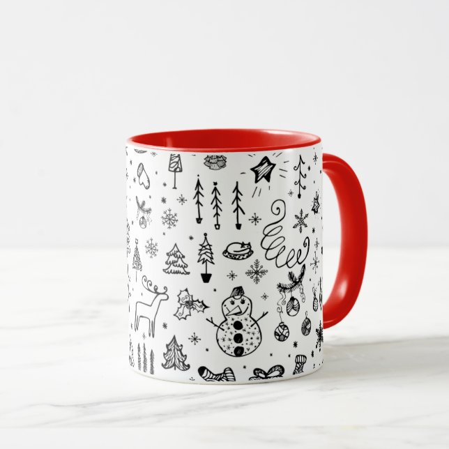 Black & White Christmas Icons Pattern – Cute  Mug (Front Right)