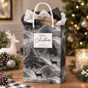 Black White Christmas Pattern#13 ID1009 Wrapping Medium Gift Bag