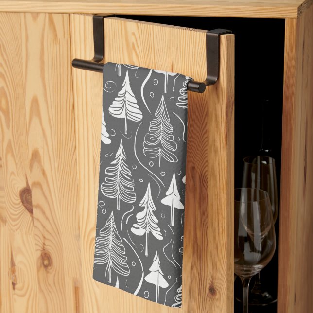 Black White Christmas Pattern#6 ID1009 Kitchen Towel (Thirds Fold)