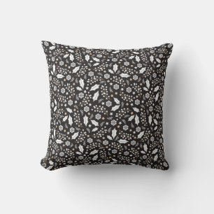 Black White Christmas Pattern Throw Pillow