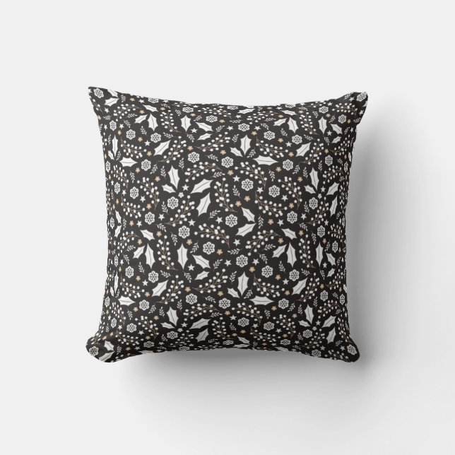 Black White Christmas Pattern Throw Pillow (Front)